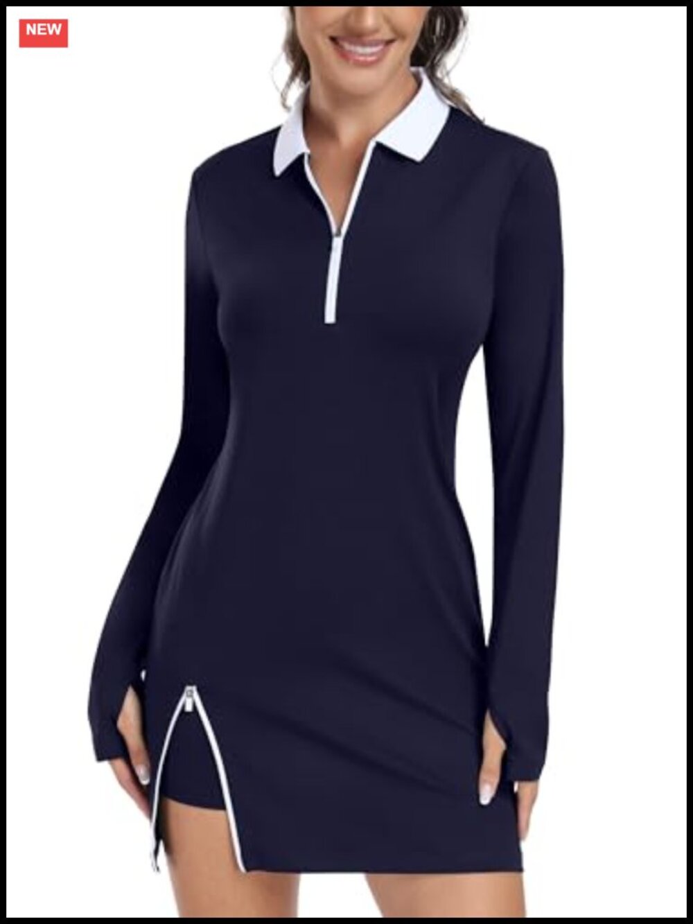 Hiverlay Women's Tennis Dress With Built-In Shorts 2 Pockets Half-Zip